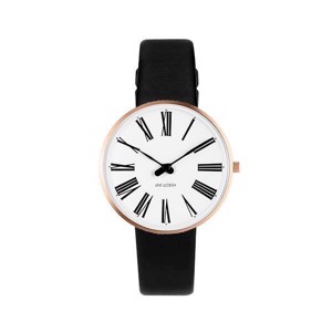 Arne Jacobsen Uhr - Römisch - Ø34 mm - Rotvergoldet & Schwarzes Lederband